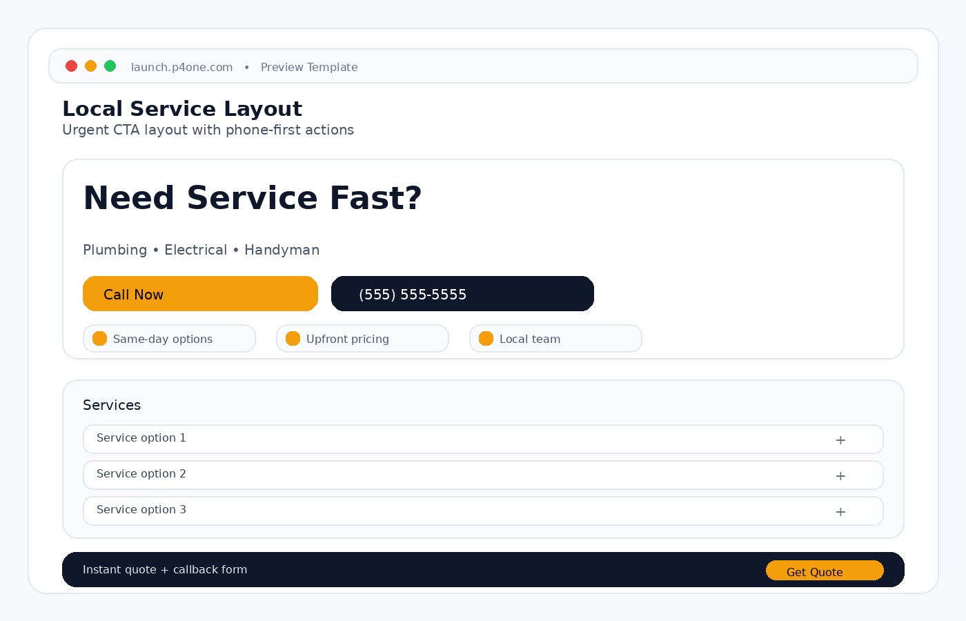Local service layout preview